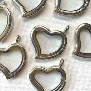 Lot of 7 Pc Heart Stainless Steel Floating Lockets/Pendants Jewelry Supplies